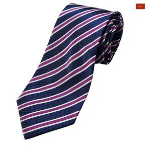 Bocara 100% Silk Tie Blue Purple Striped 60” Long 4” Wide Handmade(ID164)